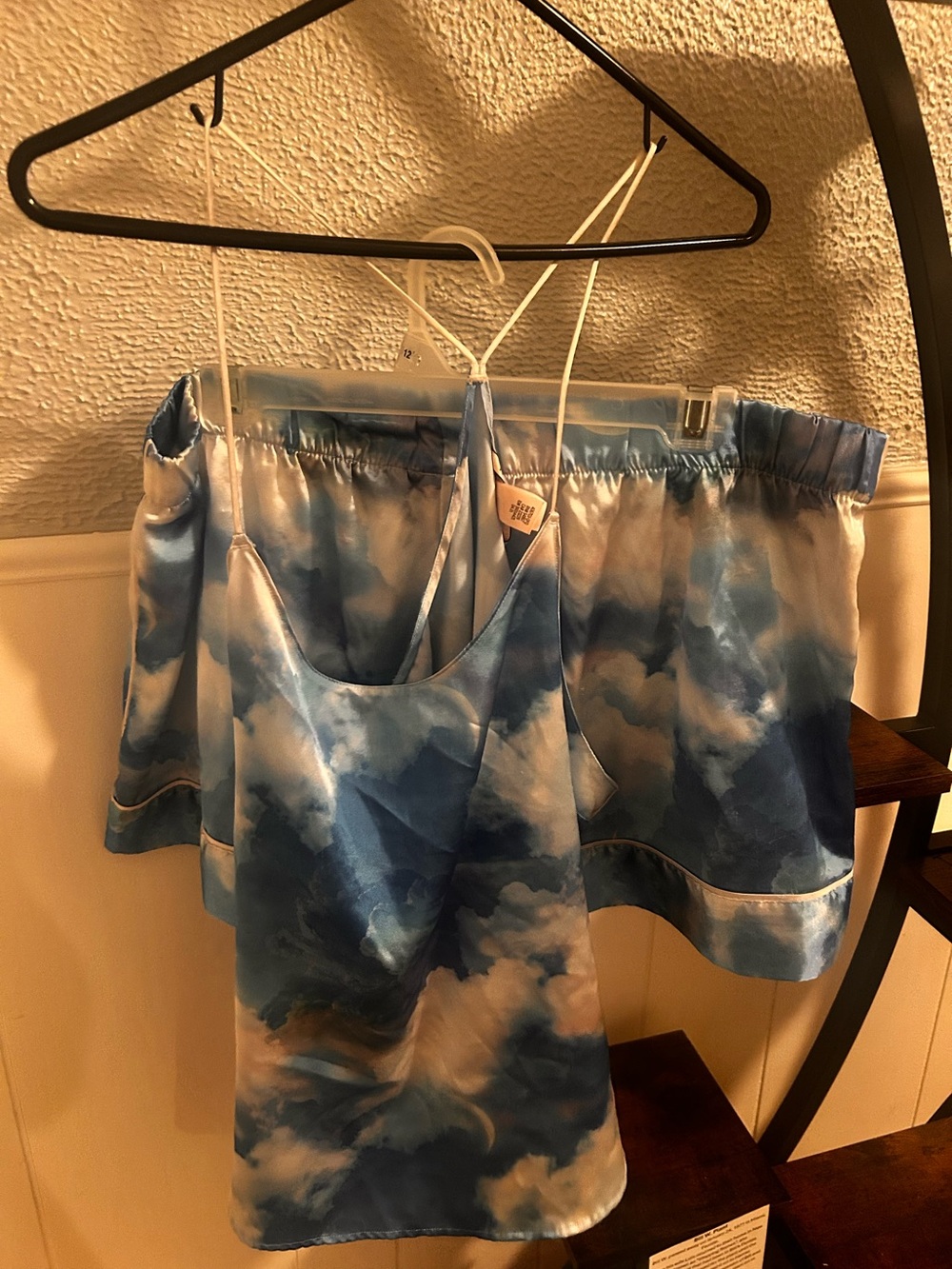 Victoria's Secret Satin Sky-Blue Cloud Print Cami Set Large Top XL Bottoms